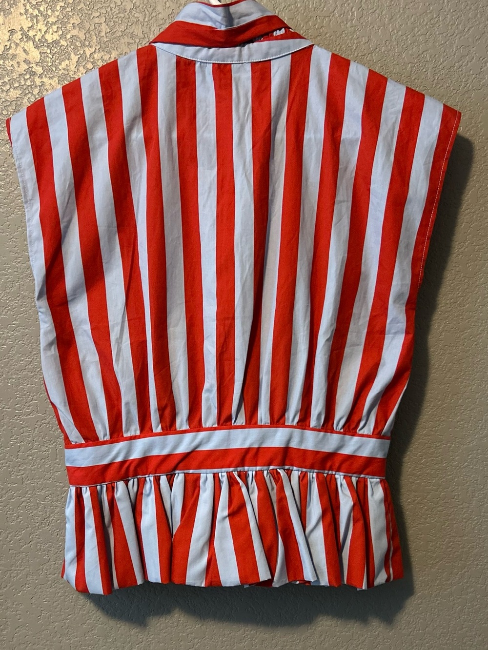 Zara Red and Light Blue Striped Tie-Neck Sleeveless Blouse - Picture 3 of 5